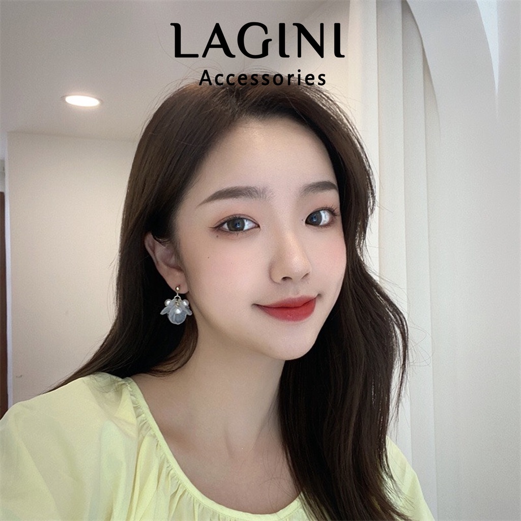 Bông tai khuyên tai bạc 925 đính hoa acrylic trắng Hàn Quốc nữ tính