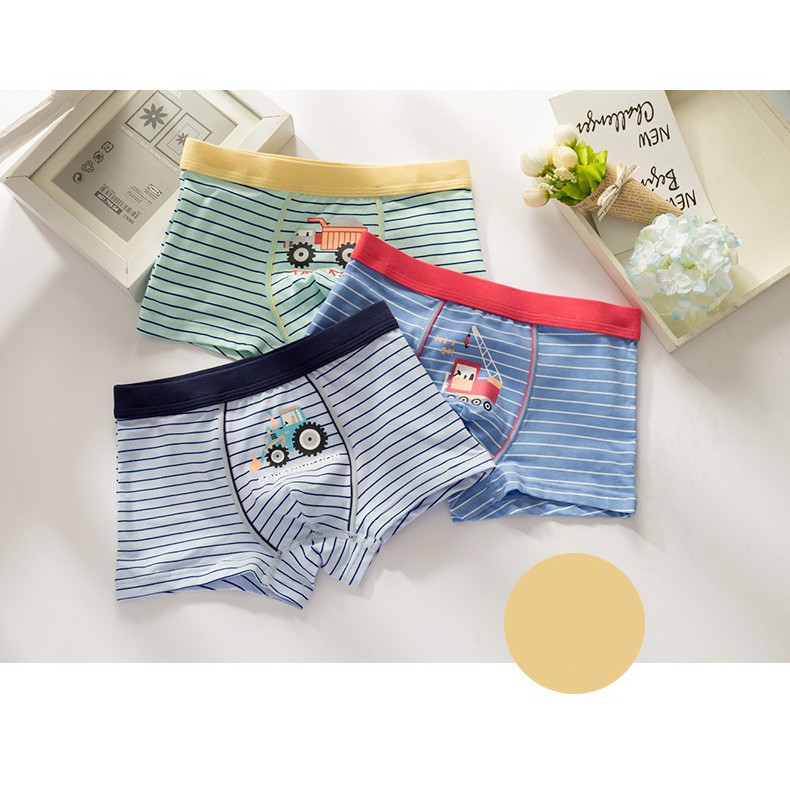 Hộp 3 quần lót dạng đùi Boxer bé trai Hàn Quốc 100% cotton mẫu Xe Công Trường