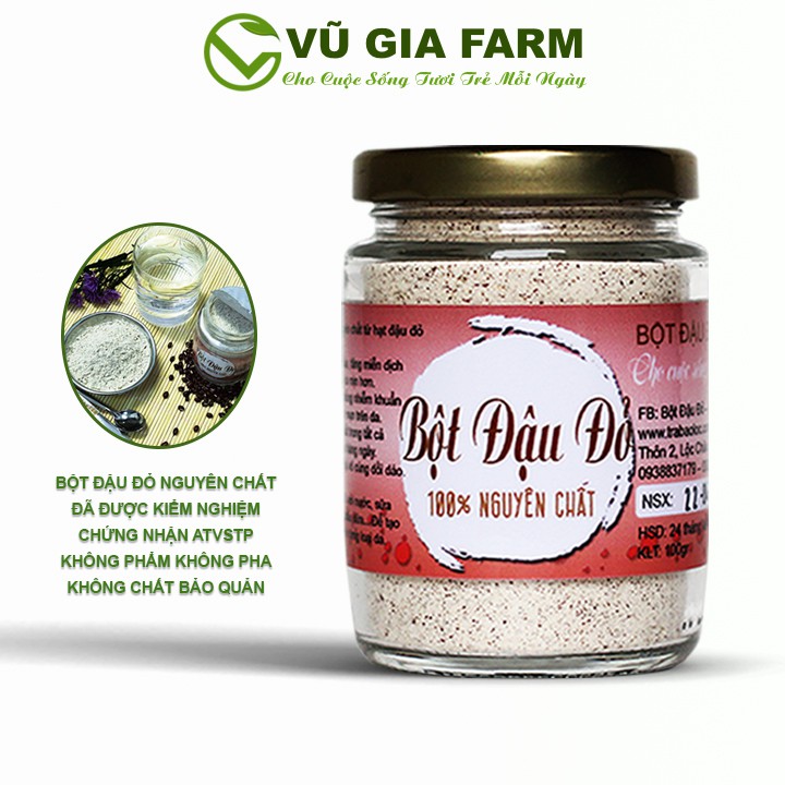 Bột Đậu Đỏ Nguyên Chất Vũ Gia 100g/hũ - Đắp mặt nạ dưỡng da, tẩy tế bào chết