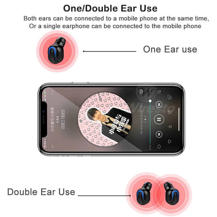 Tai Nghe Wiresto Mini Bluetooth Phiên Bản 5.0 Phong Cách Thể Thao Kèm Mic Và Hộp Sạc
