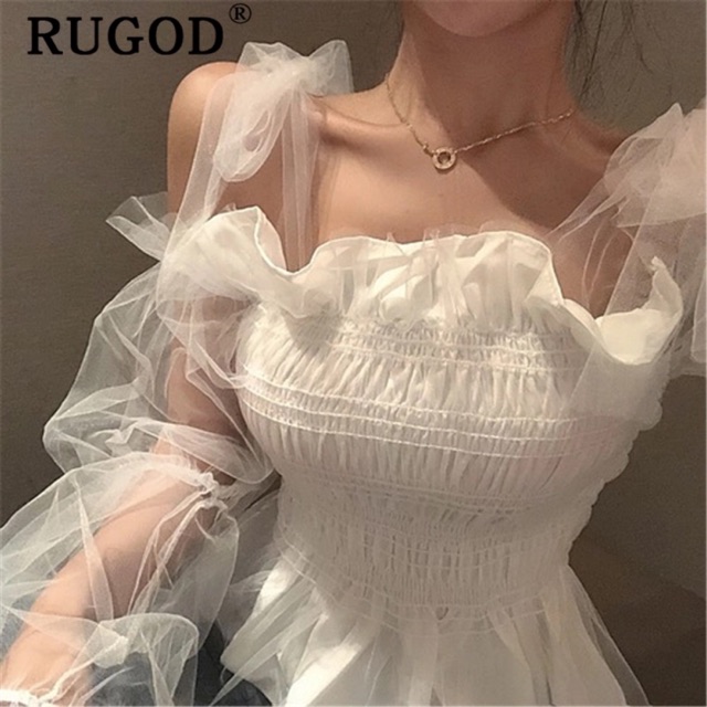 Áo Voan lưới cột nơ tay loại 1 lưới rớt vai dài Yura Store AVL019