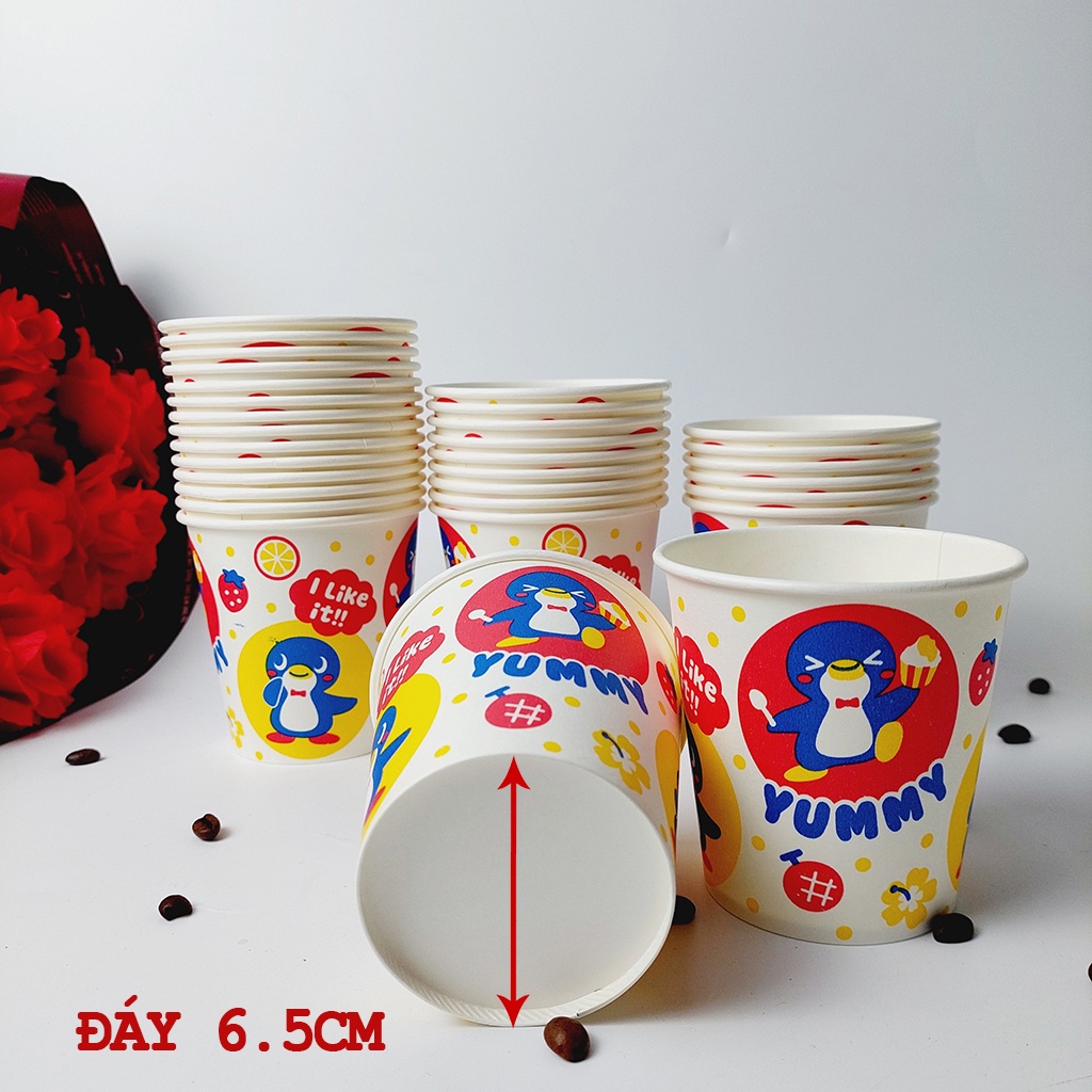 50 Chiếc Tô Giấy 400ml Kèm Nắp họa tiết YUMMY Đựng Cháo, Chè, Kem