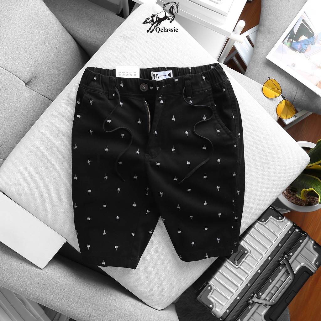 Quần short kaki hoạ tiết nam lưng thun dây kéo vải dày dặn, bền màu phù hợp mọi độ tuổi