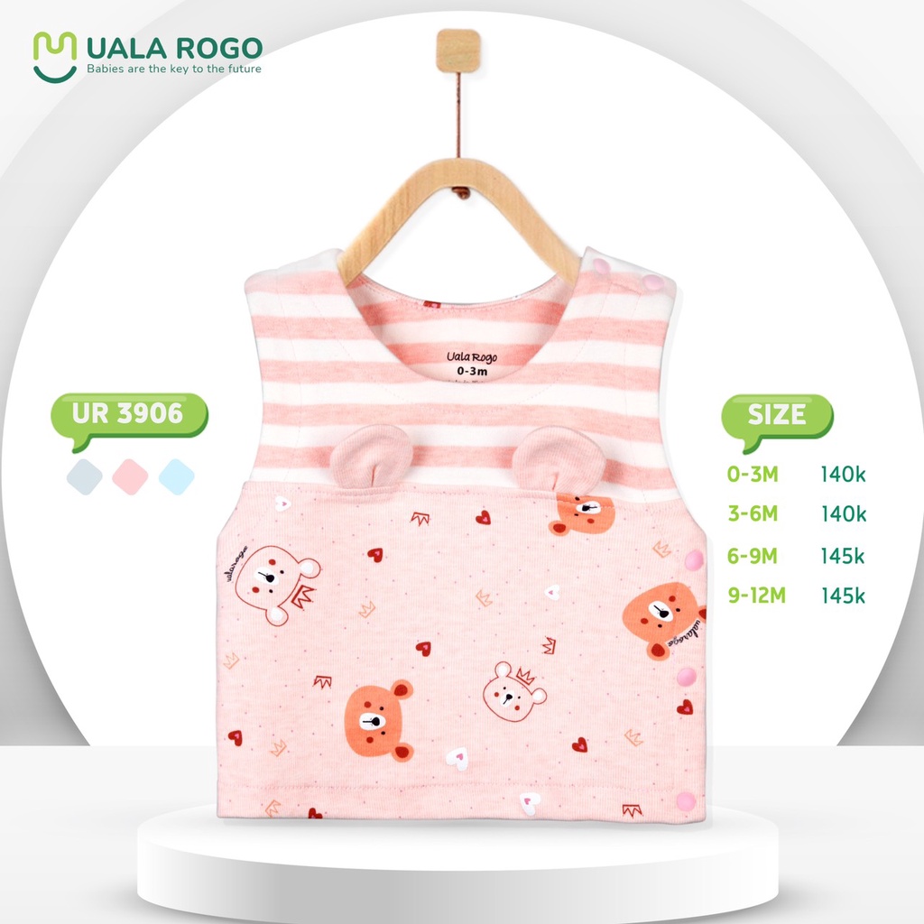 Áo gile Uala rogo 0-12 tháng cotton nỉ giữ ấm cơ thể hình tai thỏ 3906