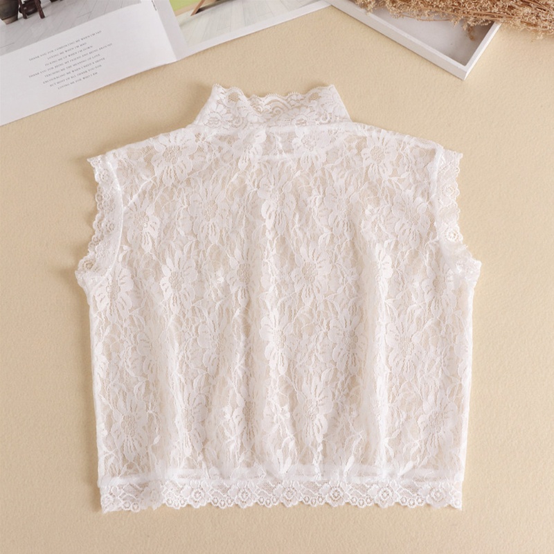 Yoioi Áo Sơ Mi Không Tay Cổ Lọ Phối Ren Giả Họa Tiết Hoa Phong Cách Hàn Quốc Cổ Điển Cho Nữ Un