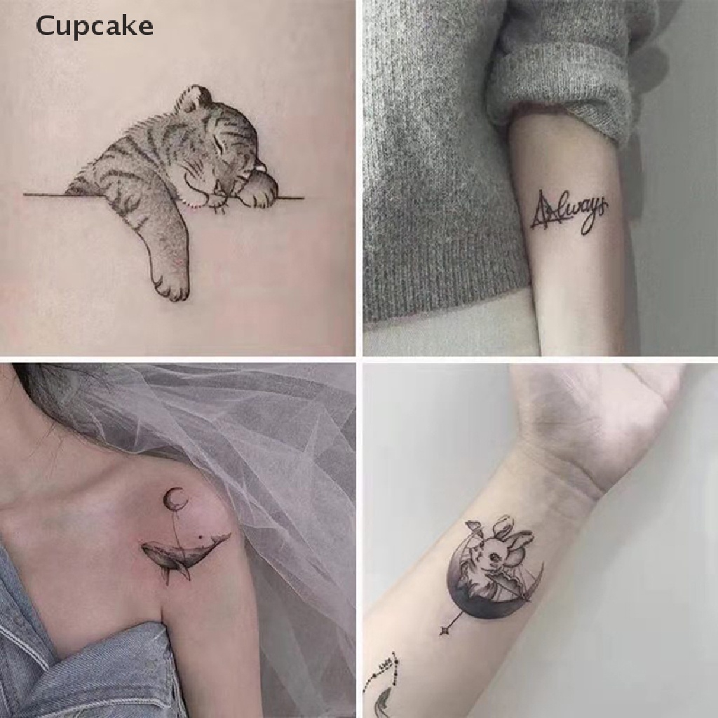 1 Miếng Dán Hình Xăm Bánh Cupcake / Hổ / Mặt Trăng / Cá Voi Cá Tính Tạ
