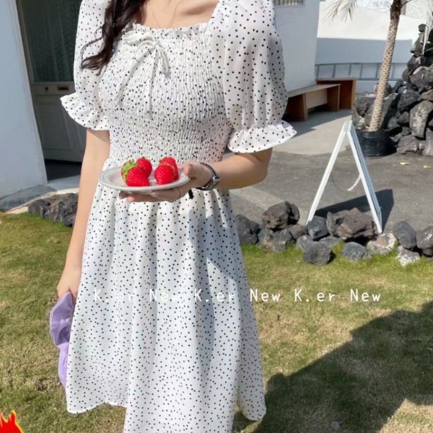 (FREESHIP) Váy đầm ulzzang đầm dự tiệc sang trọng ngắn tay cổ nơ dáng đầm váy xòe M02 | BigBuy360 - bigbuy360.vn