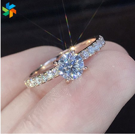 Nhẫn cưới đính đá sapphire nhân tạo màu trắng phong cách đơn giản