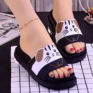 Dép Nữ Quai Ngang Kiểu Hình Thú Phối Hình Mèo 3D Chất Nhựa Phù Hợp Đi Trong Nhà, Đi Học, Đi Mưa Đẹp, Dễ Thương