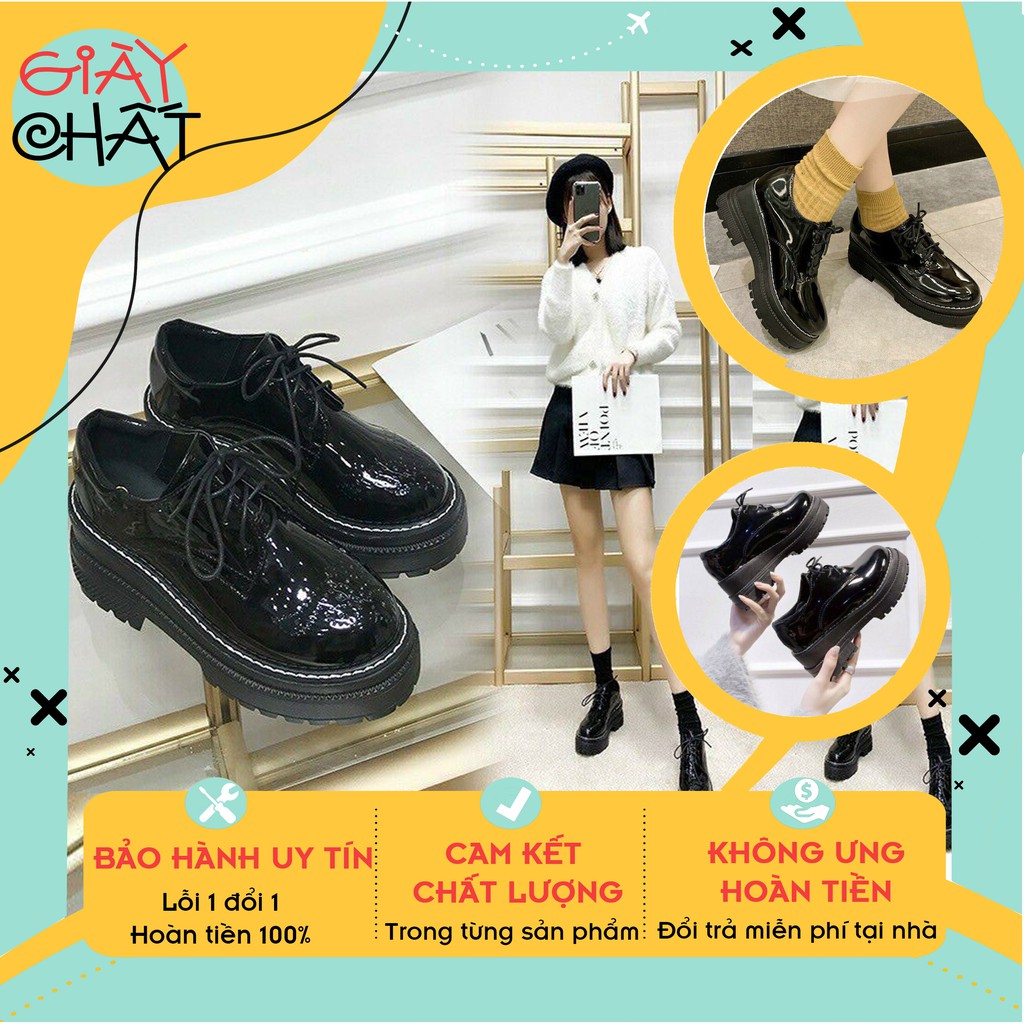 Giày bốt da bóng cổ thấp cao cấp kiểu dáng Hàn