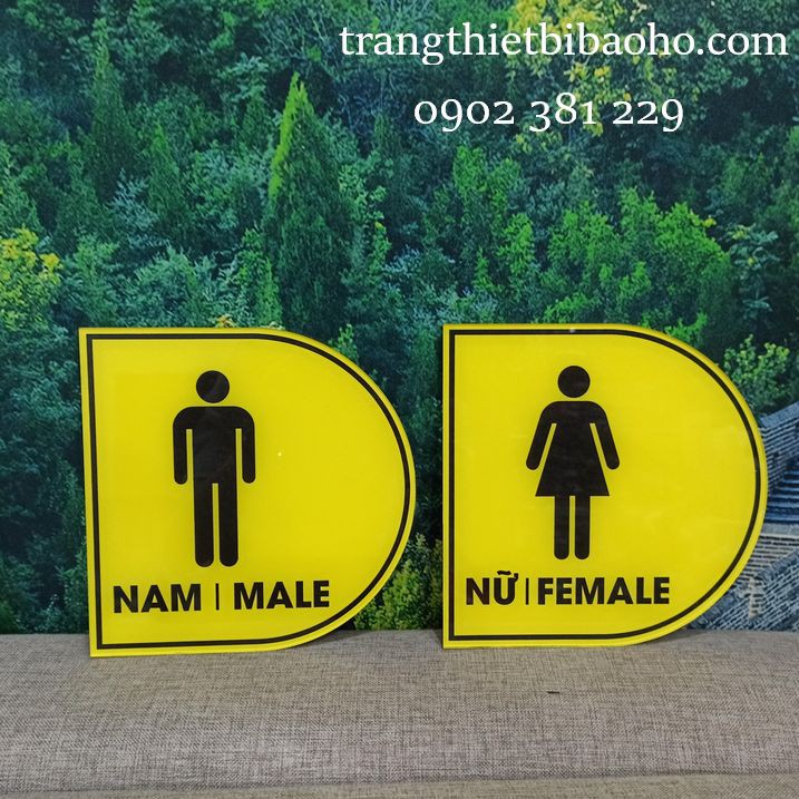 Biển báo nhà vệ sinh Restrom nam nữ chất liệu mica dán decal - hình thật