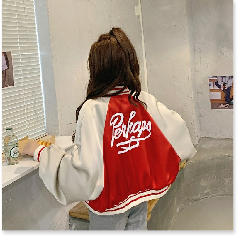 Áo Khoác Dù Nữ Croptop Cổ Bomber Cúc Bấm Chữ Lưng