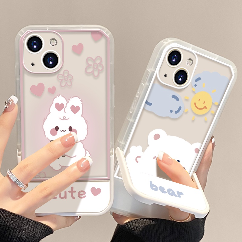 Ốp Điện Thoại Silicon TPU Mềm Trong Suốt Có Giá Đỡ Dễ Thương Cho iPhone 12 13 SE2020 6 6S 7 8 Plus X XS XR 11 Pro Max