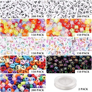 ☆1500Pcs Beads Kit, Letter Beads, Large-Hole Beads with 2 Rolls of 9-Meter Elastic String Cord for Jewelry Making