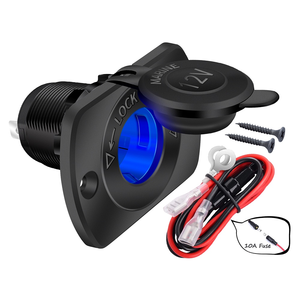 Tẩu Sạc 12-24V Có Đèn led Xanh Dương Chống Nước Thích Hợp Cho Tàu Thuyền / Xe Mô Tô