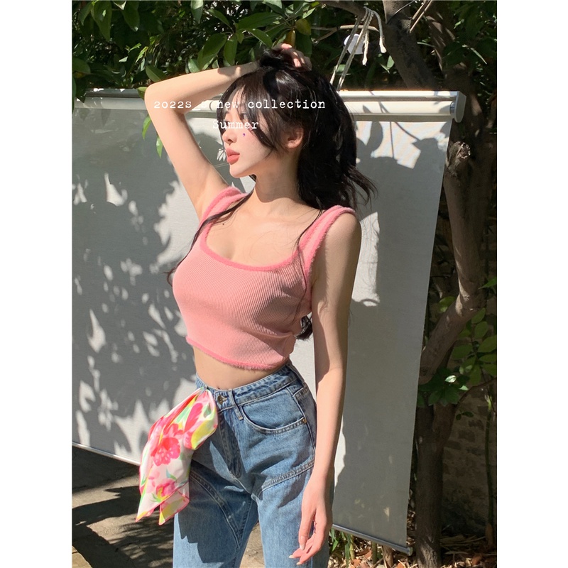 Cocory vn Áo Croptop Dệt Kim Hở Vai 4 Màu Sắc Thời Trang Mùa Hè Dành Cho Nữ