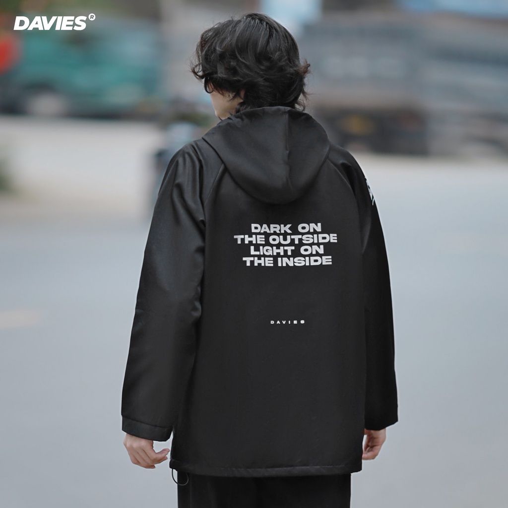 Áo khoác dù nam có mũ form rộng màu đen DAVIES Black Daviesism Jacket |D16-AK2