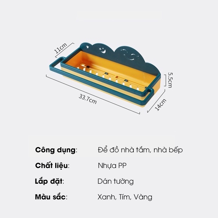 Kệ để đồ nhà tắm dán tường hình đám mây có giá treo khăn (KM04)