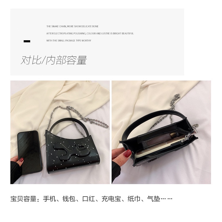 Túi xách JASMIN NOIR da PU hình bán nguyệt phối dây xích thời trang dành cho nữ