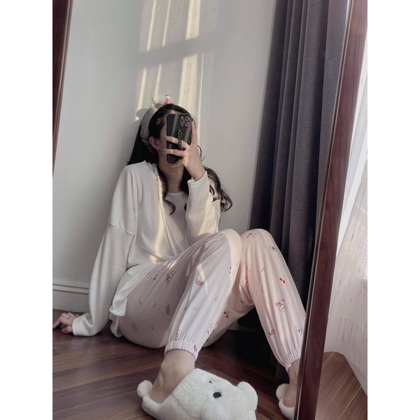 Áo giấu quần đan ô có mũ oversize