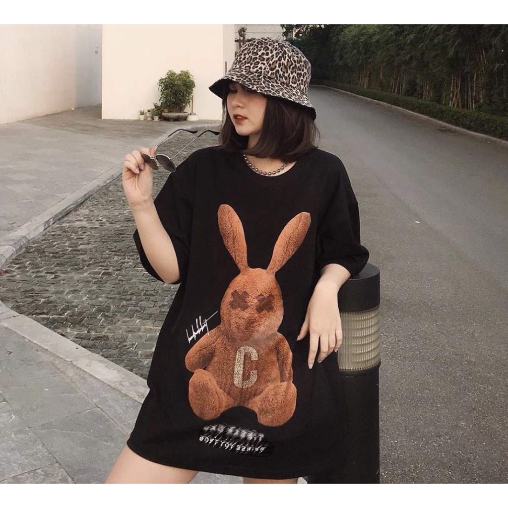 Áo Thun Tay Lỡ Phom Rộng, Unisex nam nữ 45-80kg, RABBIT C Nâu XXR