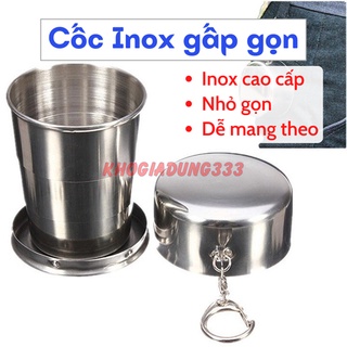 Cốc uống nước 💎 Cốc gấp gọn Inox cá nhân mini đa năng cao cấp bỏ túi du lịch có móc treo tiện lợi giá rẻ