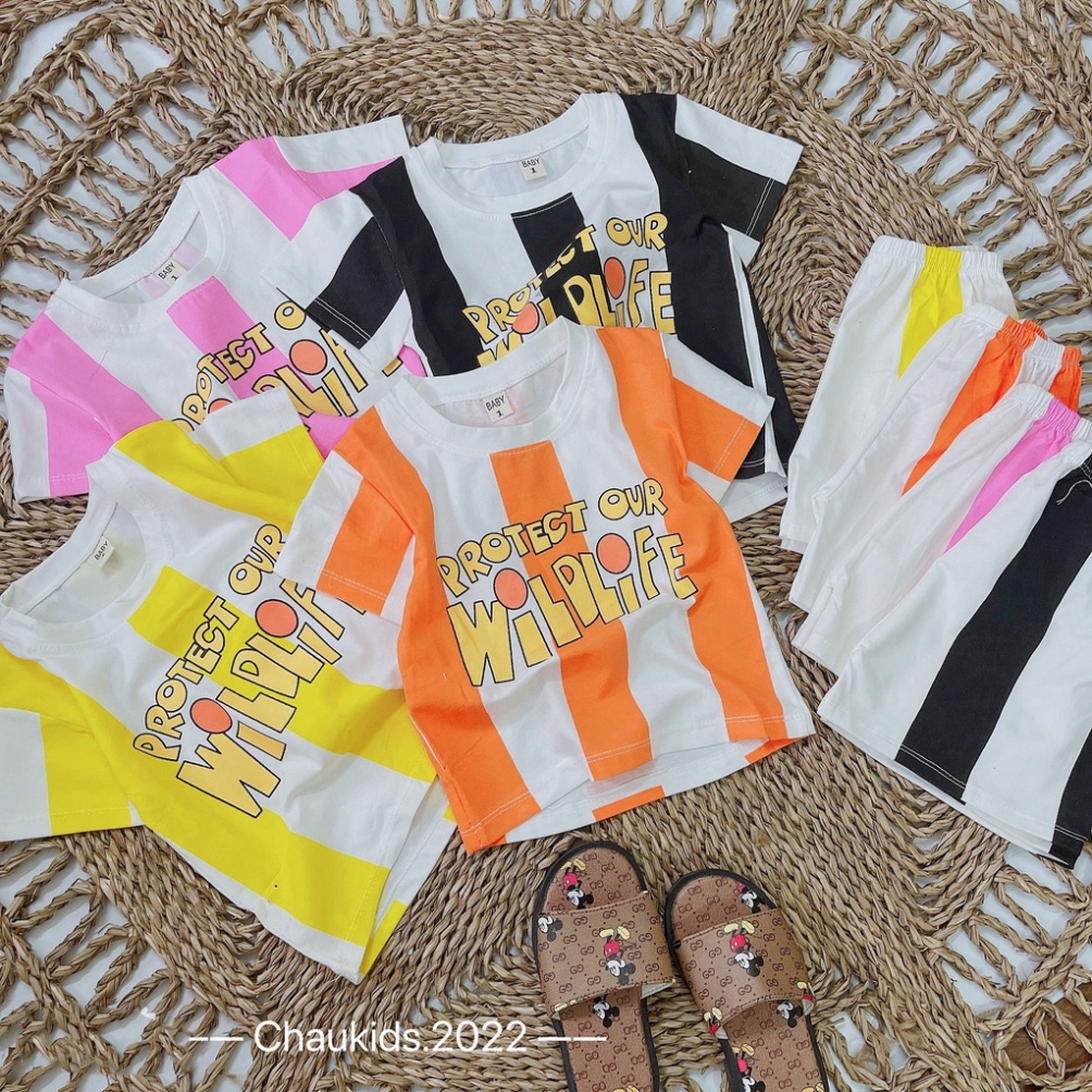 Bộ cộc tay bé trai, bé gái, Bộ phối màu sọc đứng cho bé