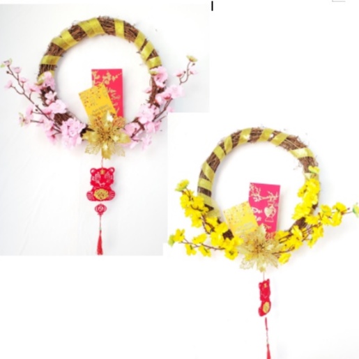 Vòng hoa mai đào trang trí tết H15 đường kính 35cm