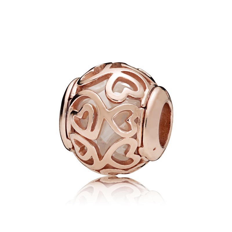 charm pan xỏ ngang tim nổi vàng hồng bạc s925