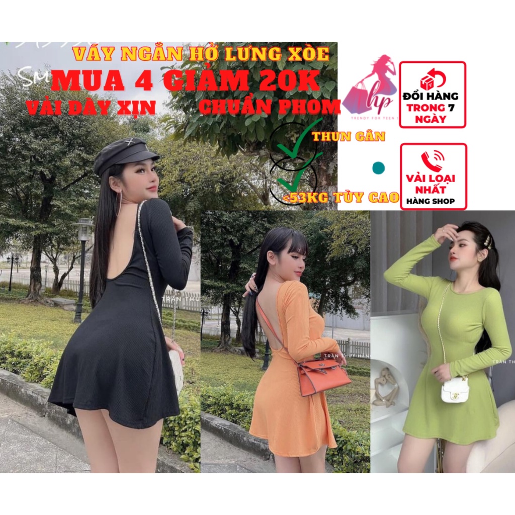 Váy đầm nữ ôm body hở lưng dáng ngắn xòe tay dài màu đen thun gân sexy phong cách sang chảnh hàn- VD129