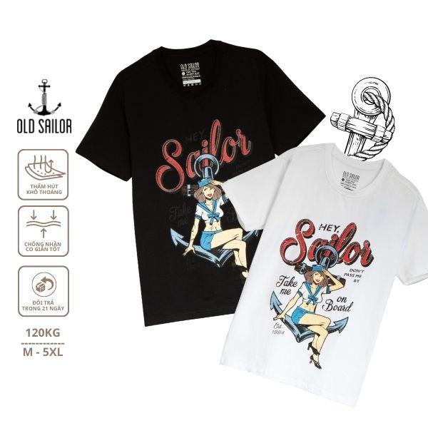 Áo Thun Nam Tay Ngắn Trắng Đen Big Size TEE HEY SAILOR Áo Phông Họa Tiết Full Size Cho Nam Lên Tới 160kg