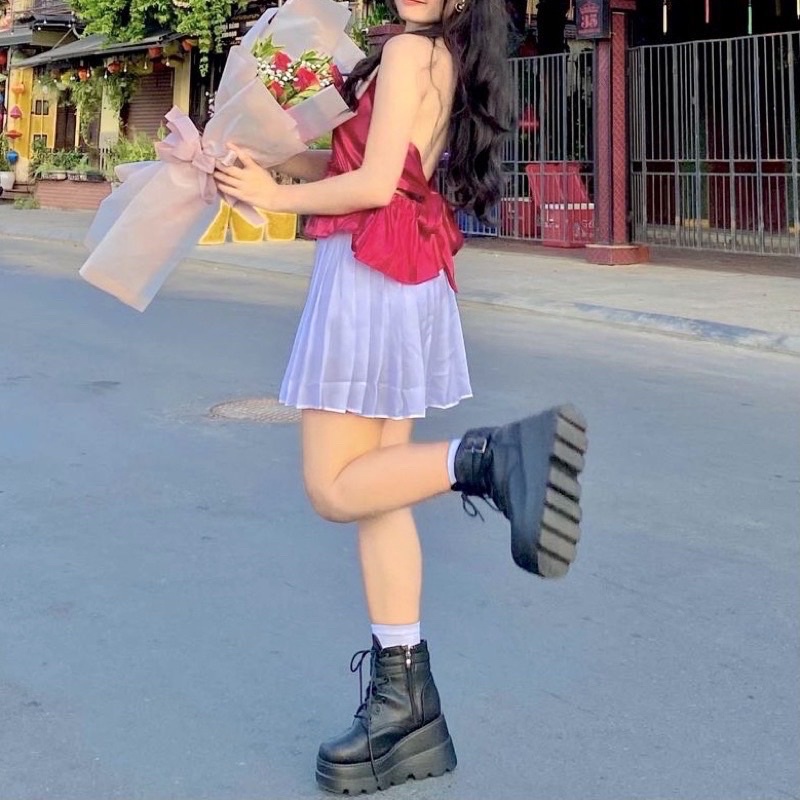 BỐT ĐEN TRIFLE ĐẾ CAO 10CM 2 LỚP - BLACK TRIFLE PLATFORM BOOTS