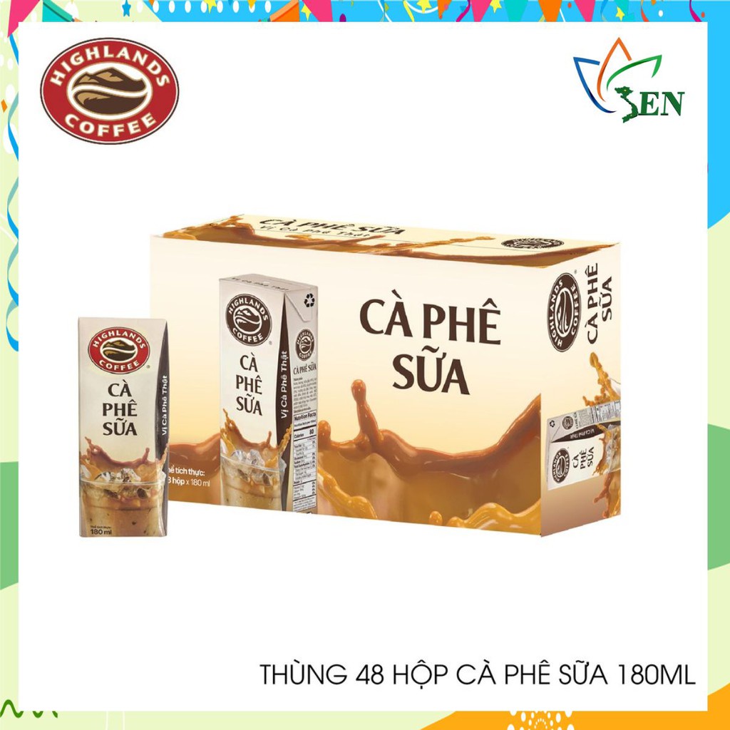 [SenXanh Emart] Thùng 48 hộp Cà phê Sữa Tetra Pack Highlands coffee 180ml