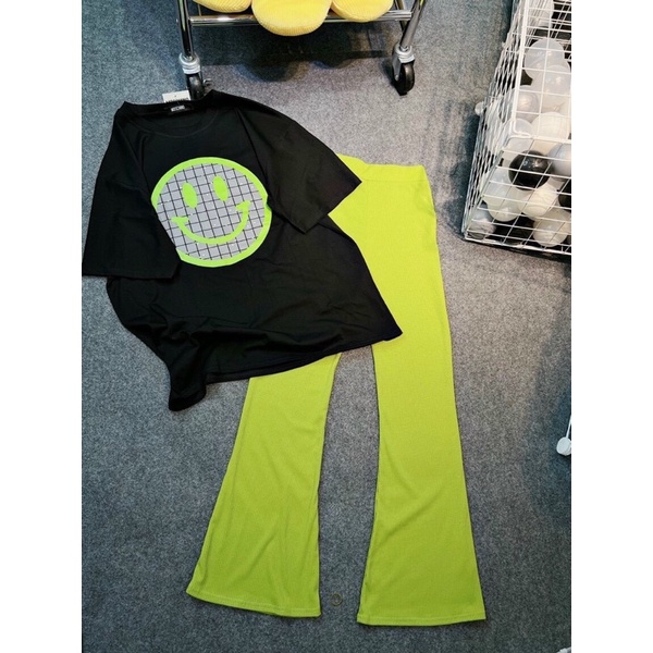 Set quần ống rộng xanh kèm áo thun cotton cao cấp ( hình thật) A6