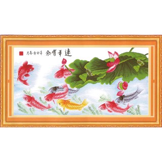 Tranh Thêu Chữ Thập Chín Cá Hội Tụ Tiền Tài 22116 (KHÁCH TỰ THÊU) KT:120X60CM