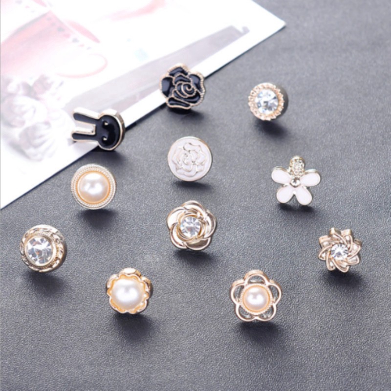 Set 10 ghim cài áo đính đá/ngọc trai nhân tạo nhiều kiểu dáng thanh lịch