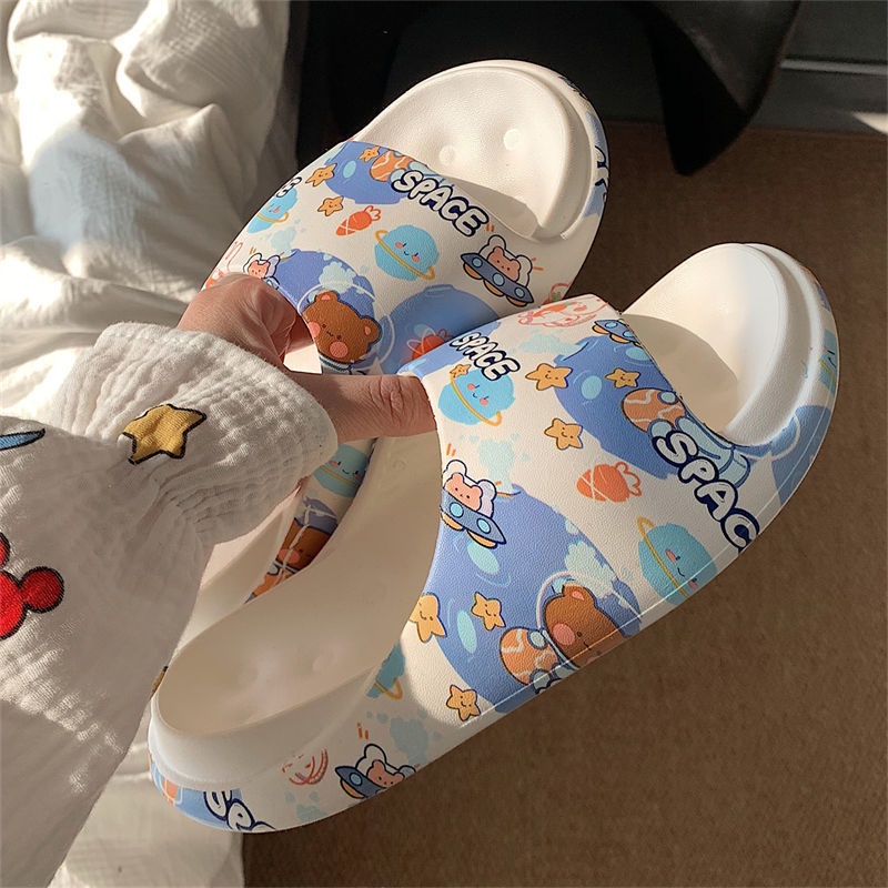 Oeggeo shop Dép Đi Trong Nhà Đế Dày In Họa Tiết Hoạt Hình Cho Nam Và Nữ