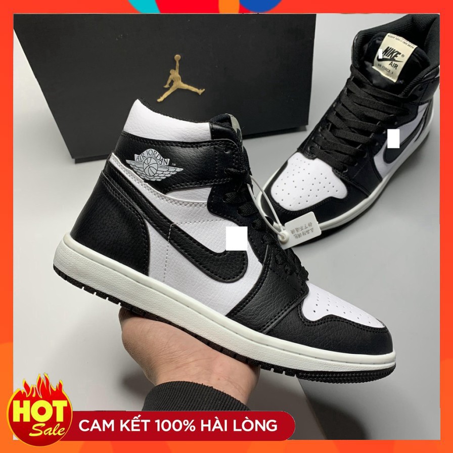 Giày Jordan Panda, Giày Sneaker Thể Thao JD1 Cao Cổ Màu Đen, Da Nhăn Cao Cấp Full Size Nam Nữ