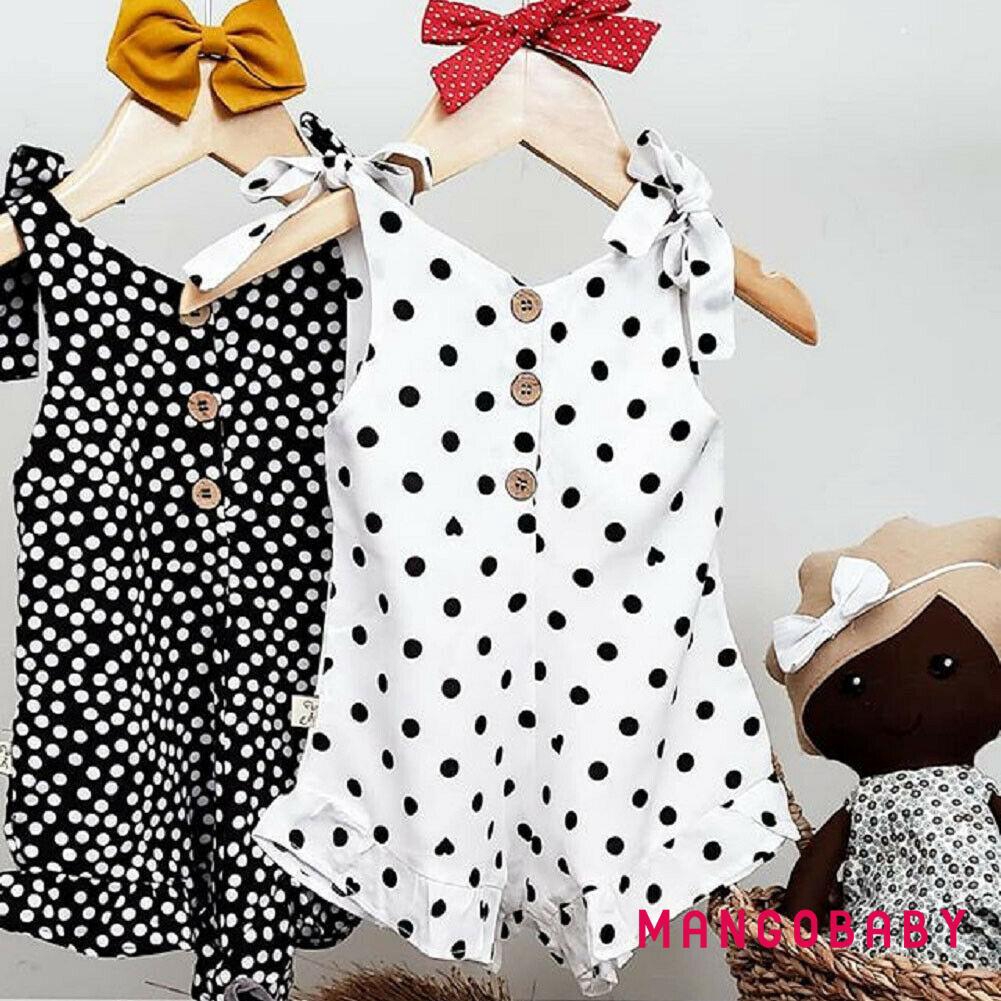 Bộ Áo Liền Quần Hai Dây Họa Tiết Chấm Bi Cho Bé