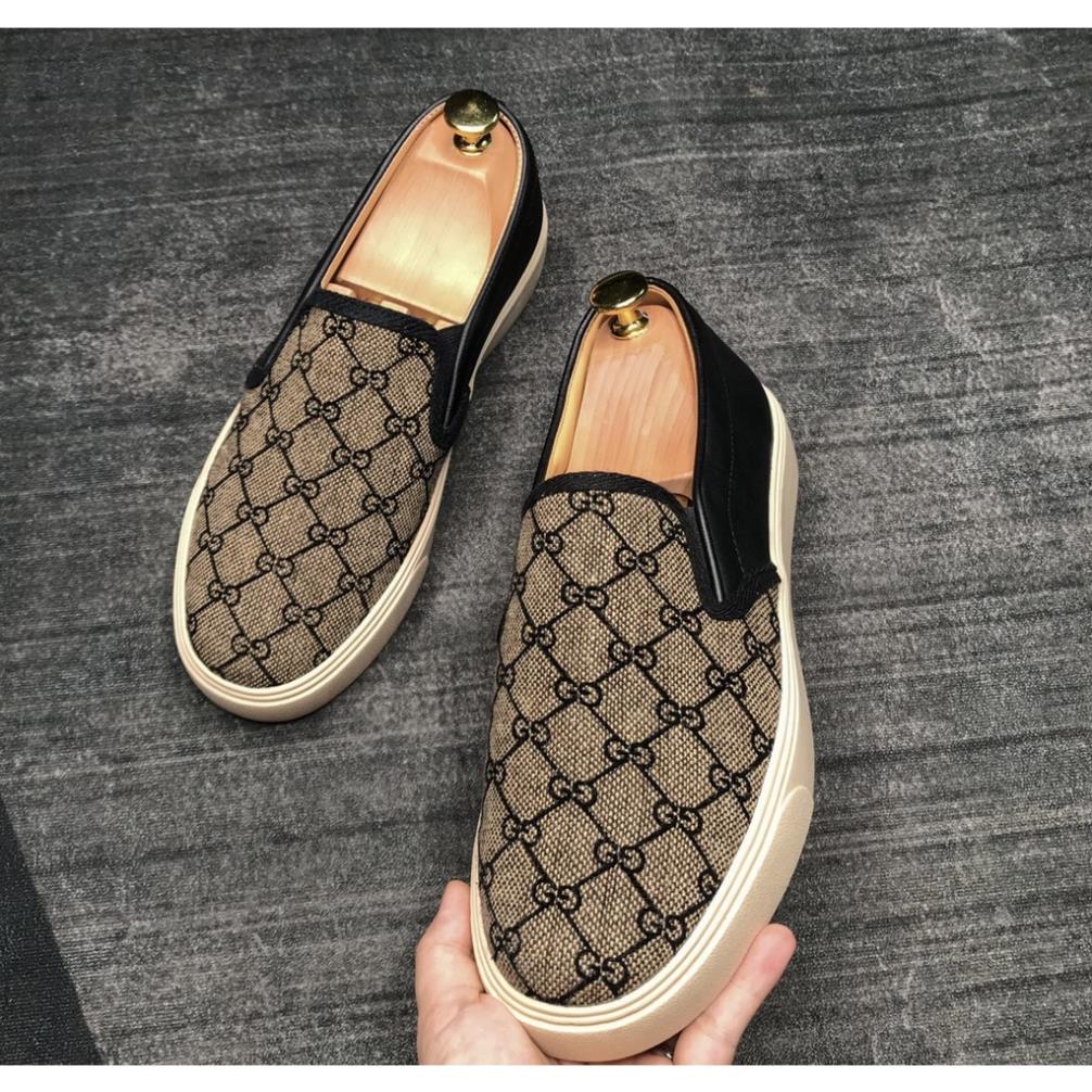 Giày Lười Nam Slipon GC- Vải Cao Cấp vs Da Bò-G1 .