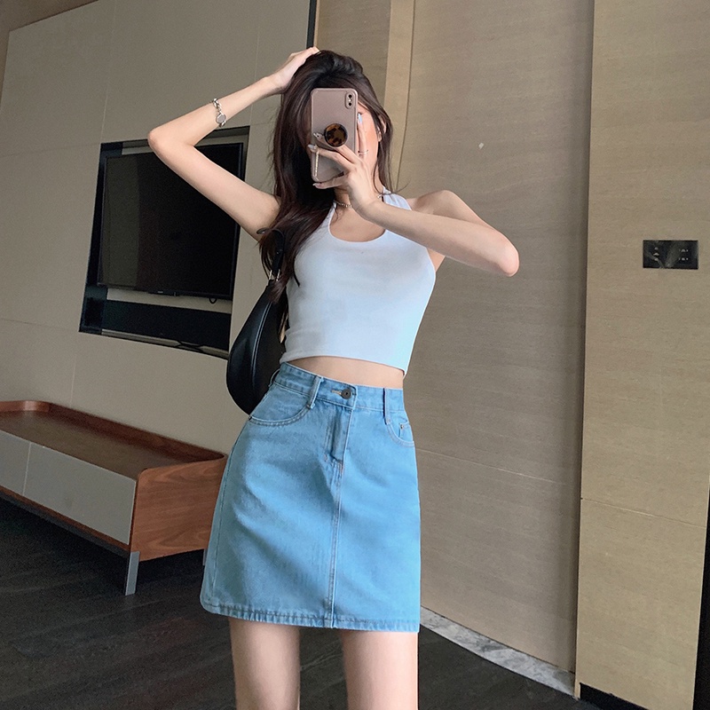 chân váy jean Lưng Cao Co Giãn Phối Túi Màu Xanh Dương / Đen / Xanh Dương Nhạt Thời Trang Mùa Hè Cho Nữ Xssl 2xl 3xl | BigBuy360 - bigbuy360.vn
