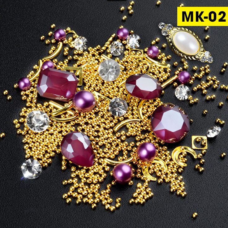 Charm Trang Trí Móng Tay Hỗn Hợp Đá Kim Loại MK (C18)