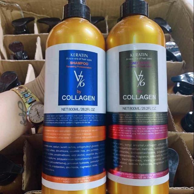 (TỔNG KHO SỈ) Cặp gội xả COLLAGEN VÀ KERATIN kích thích mọc tóc, phục hồi tóc hư tổn-V76 500ml