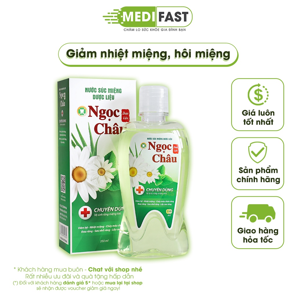 Nước súc miệng dược liệu Ngọc Châu - Ngăn ngừa nhiệt miệng, hôi miệng, đau răng lợi từ bạc hà, trà xanh - Chai 350ml