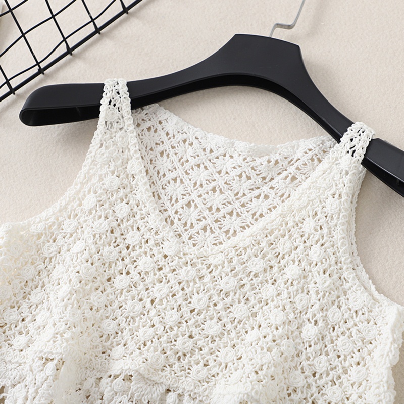 Áo Croptop Dệt Kim Không Tay Cổ Chữ V Phối Tua Rua Nhiều Màu Sắc Phong Cách Boho Dành Cho Nữ