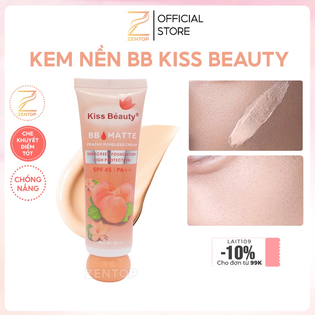 Kem Nền BB Che Khuyết Điểm Matte đào Kiss Beauty Chống Nắng SPF 45/PA+++