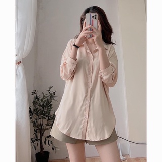 Áo sơmi lụa form rộng dáng suông basic Hàn Quốc