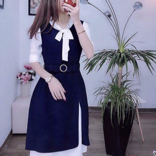 Váy phối sơ mi thắt eo kèm đai cưc xinh