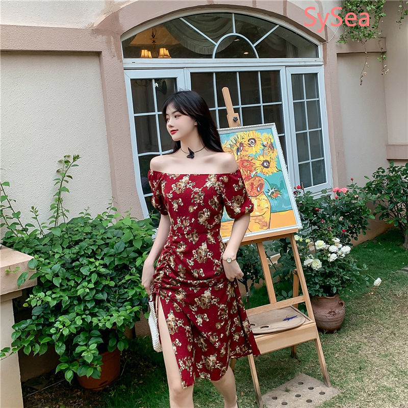 Đầm Cổ Vuông Tay Phồng In Họa Tiết Thời Trang Mùa Hè Cho Nữ