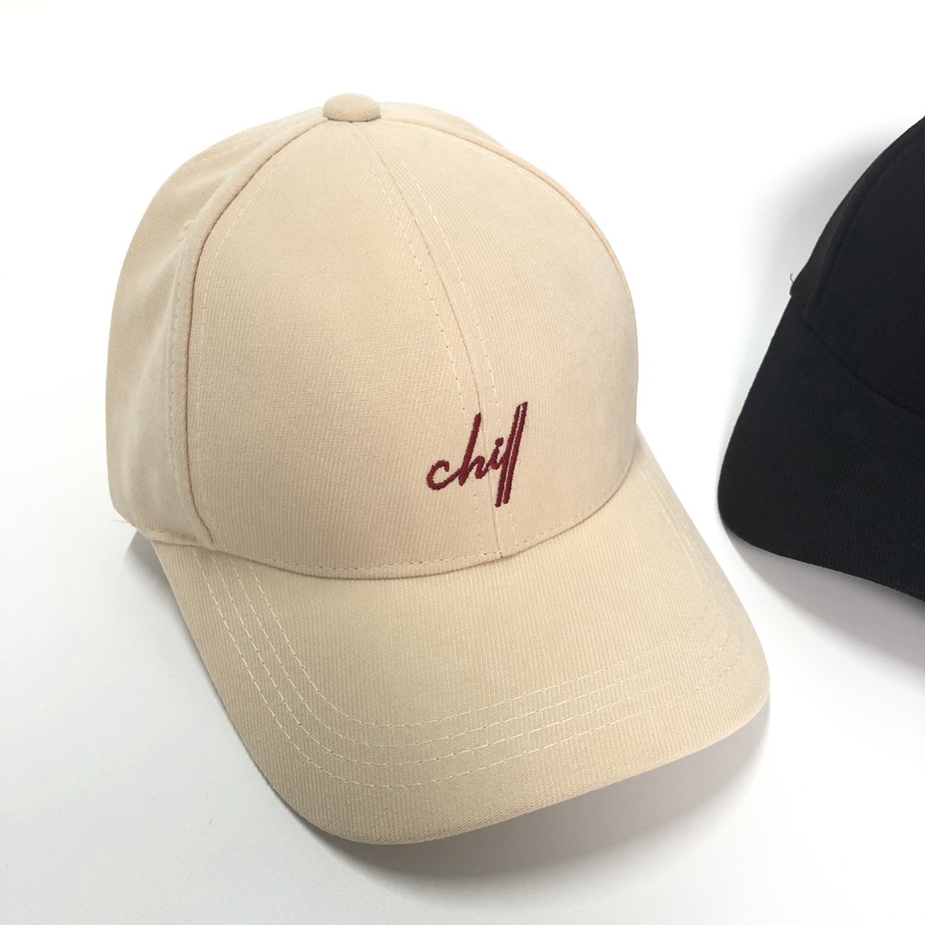 Mũ lưỡi trai chữ Chill thêu phong cách nam nữ unisex màu Be, Đen